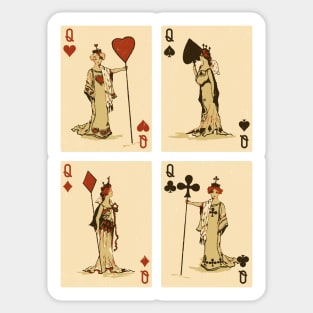 Vintage Playing Cards: Queens of Spades, Hearts, Diamonds, and Clubs Sticker